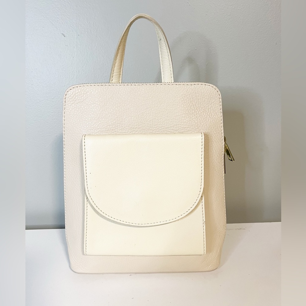 Divina Firenze Italian Pebbled Leather Cream Ivory Backpack Handbag